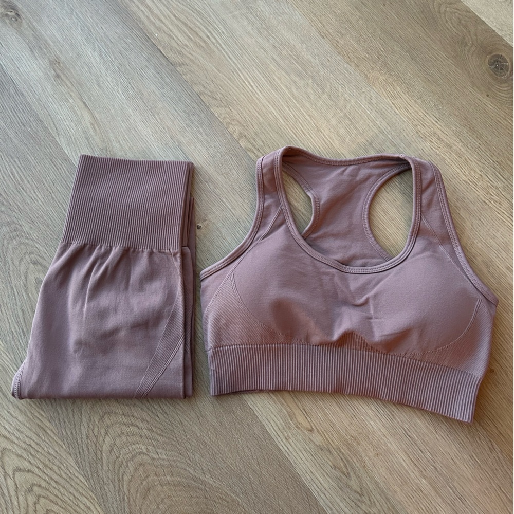 Brown Women 2 Piece Outfits Leggings+Sports Bra Yoga Set Compression Skinny